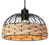 GIGGI Small Metal & Rope Light Shade, Retro Black Light Shade with Jute Rope Lamp Shades Ceiling, Rattan Lampshade, Pendant Lampshades for Ceiling Lights, Living Rooms, Kitchen, Bedroom, Hallways