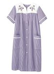 AmeriMark Womenâ€™s Embroidered House Coat â€“ Short Sleeve Dress with Front Pockets Violet 1X, Violet, 1X