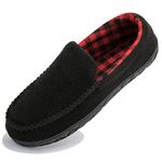 NewDenBer Men's Warm Memory Foam Moccasin Slippers Felted Wool Soft Plaid Lined Slip on Indoor Outdoor House Shoes (7.5 UK, Black Red)