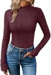 AUTOMET Long Sleeve Shirts Tops Womens Business Casual Work Blouses 2024 Fall Dressy Tunic Mock Neck Turtleneck Trendy Ladies Tee Tshirts Fashion Outfits Cute Clothes Fitted Clothing Wine Red M