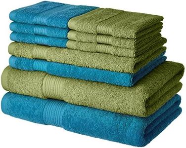 Amazon Brand - Solimo 100% Cotton 10 Piece Towel Set, 500 GSM (Olive Green and Turquoise Blue)