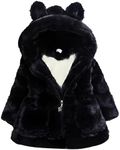 Arssm Girls Winter Warm Coats Kids Fleece Jacket Clothes Ear Hooded Faux Fur Thicken Outerwear(Black-5Y)