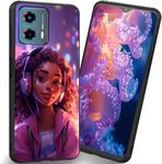 RUUHLJLET Designed for Motorola Moto G 5G (2024) 6.6-Inch,Soft Frosted Case Provides Full Protection (Anime Girl with Headphones)