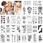 Konsait Temporary Tattoos for Adult Men Women Kids(30 Sheets), Waterproof Black Tiny Temporary Tattoo Fake Tattoos Body Art Sticker Hand Neck Wrist Cover Up Set