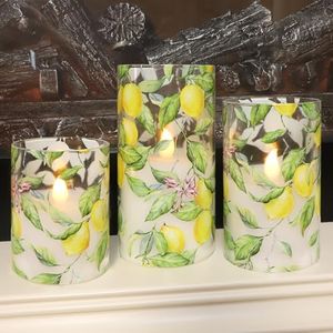 FLAVCHARM Lemon Glass Flameless Candles with Remote Timer Battery Operated LED Flicker Real Wax Pillar Candles Spring Summer Lemonade Party Kitchen Table Dinner Christmas Holiday Decor D3 x H4, 5", 6"