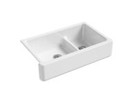 Kohler K-6427-0 Whitehaven Smart Divide Self-Trimming Under-Mount Apron-Front Double-Bowl Kitchen Sink with Tall Apron, 35-1/2-Inch X 21-9/16-Inch X 9-5/8-Inch, White