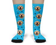 Put Your Dog, Cat, Child, Mom, Dad, Friend on Your Socks - Custom Adult Socks - Printed In Canada - Christmas, Birthday Gift(Dog Light Blue)