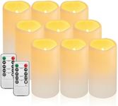 Biyanuo 9PACK Outdoor Plastic flameless Candles with Remote Control and Timer, LED Flickering Battery Operated Electric Pillar Candles (D3 xH5.5) for Camping, Weddings, Home Decoration