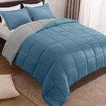 Basic Beyond Queen Comforter Set - Fluffy Comforter Queen Set for All Seasons - Reversible Blue Comforter Set Queen for Mens - 3 Pieces (1 Comforter + 2 Pillow Shams) - Blue/Grey