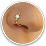 Gold Nose Ring - white Opal piercin