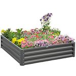 Outsunny 4' x 4' x 1' Raised Garden Bed Galvanized Steel Planter Box for Vegetables, Flowers, Herbs, Light Gray