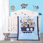 HUPO Elephant Lion Crib Bedding Set for Boys, 3 Piece Set Includes Quilt,Fitted Sheet,Crib Skirt, Blue Baby Nursery Set, Portable Standard Crib Set(Nautical Theme)