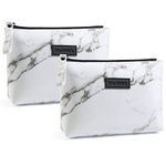 Small Makeup Bag for Purse MAANGE 2 Pcs Travel Cosmetic Bag Portable Small Makeup Pouch Waterproof PU Leather Make up Bag with Handle Cute Versatile Zipper Pouch for Women (Marble*2)