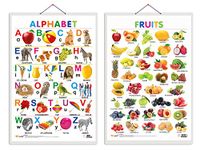 GO WOO Combo of 2 Alphabet and Fruits Educational Posters for Preschool Kids Classroom Study | Learning- Charts for Kids Learning (20"X30" Inches)