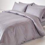 HOMESCAPES Grey Pure Egyptian Cotton Duvet Cover Set King 330 TC 500 Thread Count Equivalent Satin Stripe Quilt Cover 2 Pillowcases Included Bedding Set