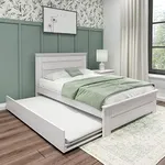 Max & Lily Modern Farmhouse Bed with Panel Headboard and Trundle, Full, White Wash