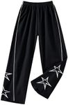 Floerns Girls Casual Drawstring High Waist Seam Sweatpants with Pocket Black Star 11Y