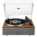 QLEARSOUL ONE-S Vinyl Record Player with Bluetooth Input/Output, All-in-One Vintage Turntable Built in Speakers, Phono Preamp & DSP, AT-3600L Cartridge, 33/45 RPM (Walnut)