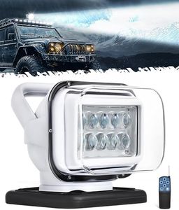 Partsam Remote Control LED Spotlight, Auto-Reset 360 Degree Rotating Searchlight for Off Road Pickup Trucks Marine Boat 12V-24V, 6 Strong Magnets Built-in, White