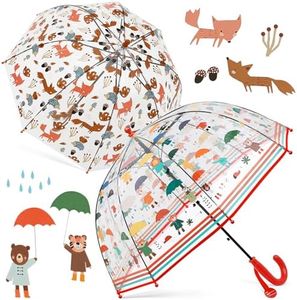 Fabbay 2 Pcs Fox Kids Clear Bubble Umbrella with Easy Grip Curved Handle Transparent Dome Bubble Umbrella for Toddler Boys Girls