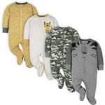 Gerber baby-boys 4 Pack Sleep 'N Play Footie, Tiger Grey, 3-6 Months