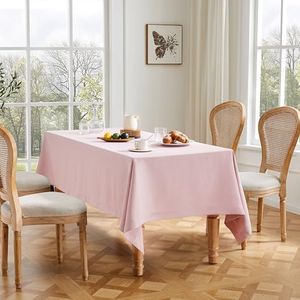 ZeeMart Basic Linen Textured Table Cloth, 60 x 104 Inch Pink, Farmhouse Style Pink Rectangle Tablecloth, Wrinkle Resistant Washable Heavy Weight TableCloths