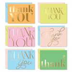 S&O Candy Thank You Cards with Envelopes - Blank Thank You Cards with Gold Foil - Thank You Notes with Envelopes Set of 24 - Assorted Thank You Cards for Teachers with Color Envelopes