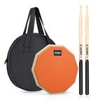 LOLUNUT Dumb Drum Practice Pad,2-sided Silent Practice Pad Soft Rubber Wooden Base Stand with Solid Wood Drum Sticks (8 inch-Orange)