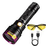 Alonefire SV18 Powerful 12W 365nm UV Torch USB Rechargeable Ultraviolet Blacklight Flashlight Black Light Pet Stain Urine Detector for Resin Curing, Mineral with UV Protective Glasses,Battery Included