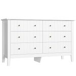 FOREHILL White Chest of Drawers with 6 Drawers Sideboard Wooden Storage Cabinet for Bedroom Living Room 133x45x79.5cm