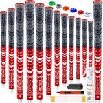 SAPLIZE Cross Corded Golf Grips 13 Pack, Low Taper Design, Multi-compound Hybrid Golf Club Grips, 13 Grips with All Kits, Oversize, Red, CL03 Series