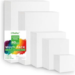 Paint Canvas Panels 40 Pack, Ohuhu Multi Size Painting Canvas Boards for Acrylic Watercolor Gouache Oil Paint, 100% Cotton Primed White Artists Canvas Panel, 10x10cm 12.5x18cm 20x20cm 22x30cm 28x35cm