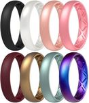 Egnaro Women Breathable Inner Arc Silicone Wedding Ring Wedding Bands Anniversary Rings 4mm Width - 1.5mm Thickness - 8rings / 7 Rings / 4 Rings / 1 Ring, 7.5-8(18.1mm)