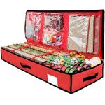 TAHAVICE Christmas Wrapping Paper Storage Bag with Multiple Pockets, Gift Wrap Storage Box Fits 24 Rolls, Christmas Decoration Organiser for Bows, Tags, Scissor & Ribbons (Red)