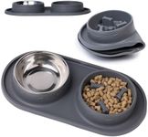 Malsipree Dog Slow Feeder Bowl Set - Improve Digestion - Cat & Dog Bowl Slow Feeder with Stainless Steel Water Bowl - Anti-Spill Silicone Mat - Slow Feeder Dog Bowls Small Breed & Medium Breed - 15 oz