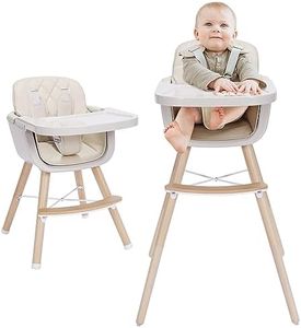 3-in-1 Convertible Wooden High Chair,Baby High Chair with Adjustable Legs & Dishwasher Safe Tray, Made of Sleek Hardwood & Premium Leatherette, Beige Color