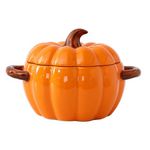 FTNESGYM Soup Bowl, 64oz Ceramic Pumpkin Pot Microwave & Dishwasher Safe Pumpkin Casserole Dish with Lid, Dutch Oven Pot Stockpot Cookware for Home Thanksgiving Halloween Party (Orange)