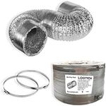 LOOTICH Sturdy 8 Inch 8 Feet Non-Insulated Flex Air Aluminum Ducting Vent Hose for HVAC Ventilation 2 Stainless Steel Clamps included