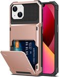 TITACUTE for iPhone 13 14 Case Wallet 4 Credit Card Holder Flip Cover Design ID Slot Back Pocket Dual Layer Armor Scratch Resistant Hard Shell Hybrid Protective Bumper for iPhone 13 14 6.1 Rose Gold