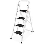 4 Step Ladder, SPIEEK Folding Step Stool with Wide Anti-Slip Pedal, 330lbs Capacity Portable Lightweight Ladders for Home Kitchen Outdoor, White