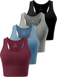 Cosy Pyro 4 Pack Cotton Crop Racerback Tank Tops for Women Basic Workout Crop Tanks Sleeveless Cropped Sport Shirts Black/Dark Gray/Blue/Wine L