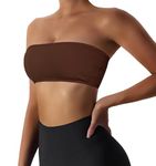 Boudaner Women’s Padded Bandeau Sports Tube Top Bra Strapless Wireless Solid Seamless Yoga Workout Bralette, Brown, Medium