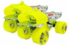Jonex Unisex Super Tenacity Adjustable Quad Roller Skates for Youth and Adult (7-18 Years), Indoor Outdoor Wheels, Metal Body, 55 mm Wheels, Color - Yellow