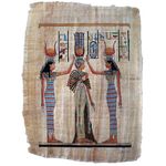 Queen Nefertari Coronation & Blessing with Goddesses Isis and Hathor, Egyptian Papyrus Painting, Made in Egypt, 13x17 Inches