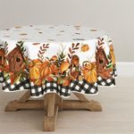 Horaldaily Fall Tablecloth 70x70 Inch Round, Thanksgiving Autumn Harvest Pumpkin Mushroom Black Buffalo Plaid Table Cover for Party Picnic Dinner Decor