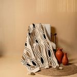 SASHAA WORLD Chic Beige Black Patterned Cotton Throw with Natural Woven Base| Versatile Elegance for Every Space | Ideal for Living Room, Sofa, Bed and Chair | 180X130 Cm