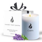 Naturix Scented Candles, Non Toxic Soy Candle – 50 Hours Burn Time, Calming Natural Essential Oil Blend of Lavender, Basil & Jasmine -Aromatherapy, Jar Candles with Lid -Gift Ready, 8.3oz