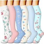 CHARMKING 6 Pairs-Compression Socks for Women & Men Circulation Best Support for Nurses, Running, Athletic,Flight Travel (Multi 48,L/XL), 22 White/Pink/Blue/White/Blue/Green, Large-X-Large