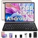 Tablet 10 inch Android 13 Tablet 2024 Latest Octa-Core 2.0 GHz with 12GB RAM 128GB ROM, 5G WiFi | 6000mAh | HD IPS | Bluetooth 5.0 | 1280 * 800 | Camera 5+8 MP | Tablet with Keyboard Mouse - Rose Gold