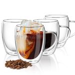 4 Pack Double Walled Glass Coffee Cups, Insulated Latte Glasses Mugs, Mug Tea Cups with Handles, Heat Resistant, Cappuccino Espresso Cup (Clear-4x350ml)